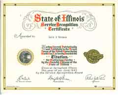 Lois Benson Hill - State of Illinois Service Recognition Certificate