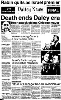 Newspaper Image - The Valley News -  Tuesday, December 21, 1976