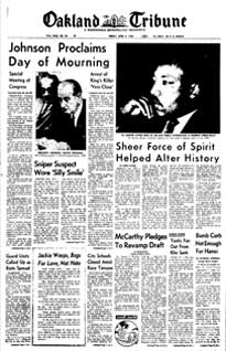 Newspaper Image - Oakland Tribune - Friday, April 5, 1968