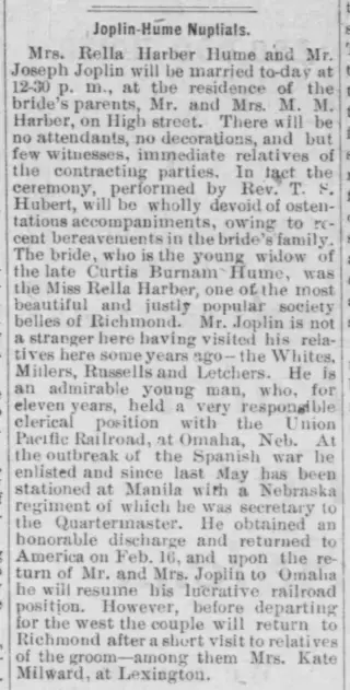 Marriage Newspaper clipping from Mar 1, 1899 5636256
