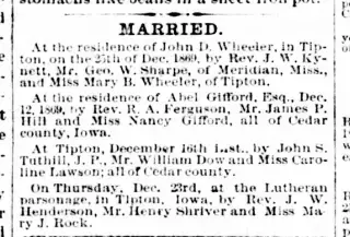 Marriage Newspaper clipping from Dec 30, 1869 5641168