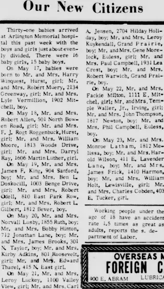 Birth Newspaper clipping from May 27, 1960 5681208