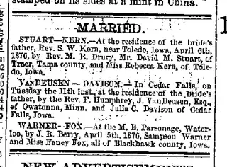 Marriage Newspaper clipping from Apr 19, 1876 5687350
