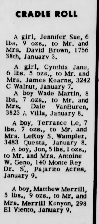 Birth Newspaper clipping from Feb 1, 1966 5691316