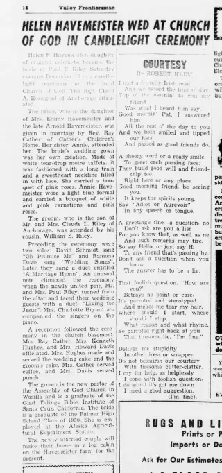 Marriage Newspaper clipping from Dec 20, 1951 5693082
