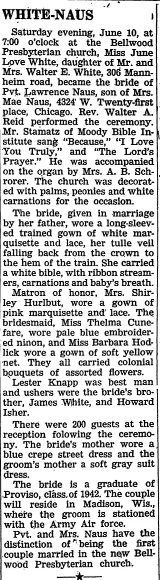 Marriage Newspaper clipping from Jun 15, 1944 5707393