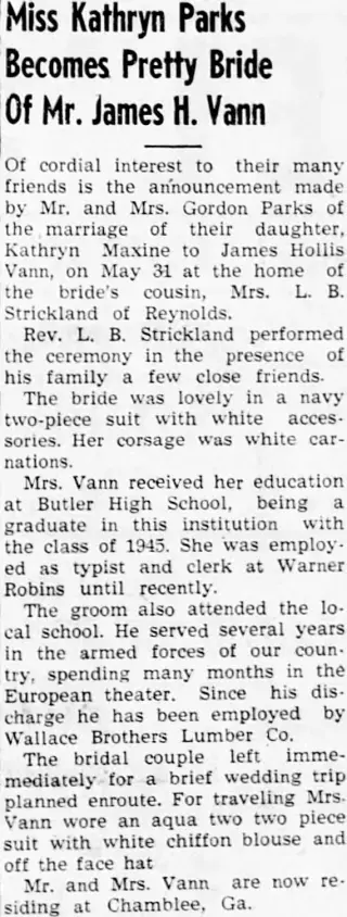 Marriage Newspaper clipping from Jun 12, 1947 5709406