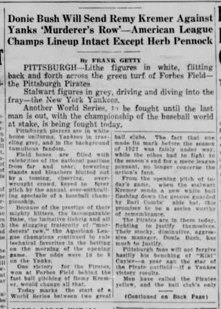 Sports Newspaper clipping from Oct 5, 1927 5714257