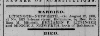 Marriage Newspaper clipping from Aug 28, 1900 5721283
