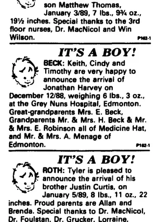 Birth Newspaper clipping from Jan 13, 1989 5721953