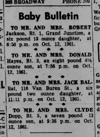 Birth Newspaper clipping from Oct 13, 1961 5726736