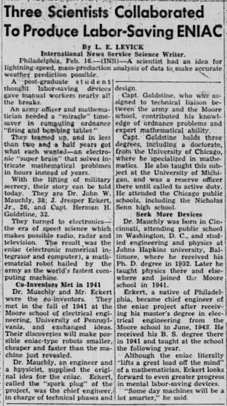 other Newspaper clipping from Feb 16, 1946 5727376