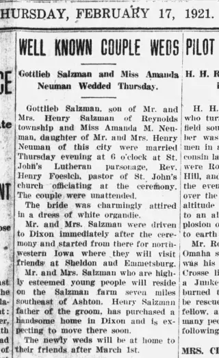 Marriage Newspaper clipping from Feb 17, 1921 5728413