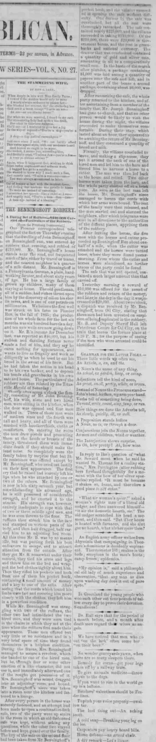Crime Newspaper clipping from Jan 30, 1868 5729523