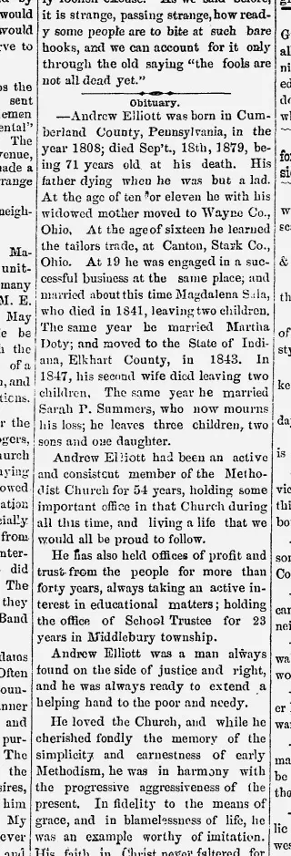 Obituary Newspaper clipping from Oct 3, 1879 5740094