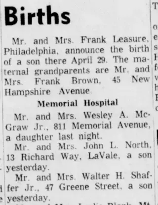 Birth Newspaper clipping from May 4, 1962 5740730