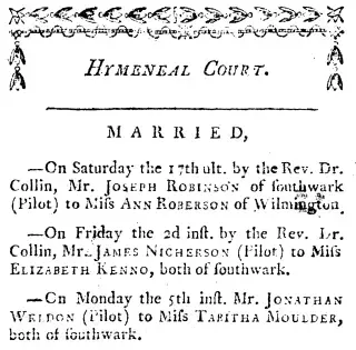 Marriage Newspaper clipping from Mar 10, 1798 5743934