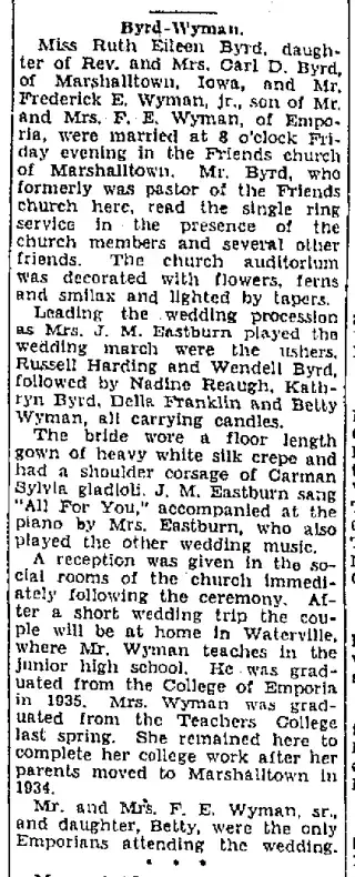 Marriage Newspaper clipping from Aug 18, 1936 5752967