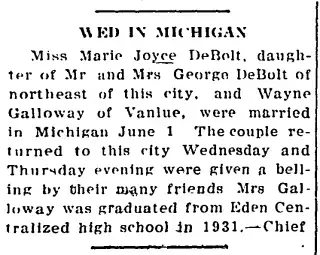 Marriage Newspaper clipping from Jun 25, 1931 5757886