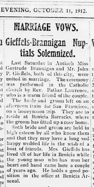 Marriage Newspaper clipping from Oct 11, 1912 5761878
