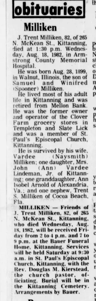 Obituary Newspaper clipping from Aug 19, 1982 5765831