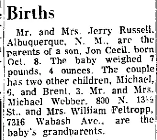Birth Newspaper clipping from Oct 19, 1965 5767437