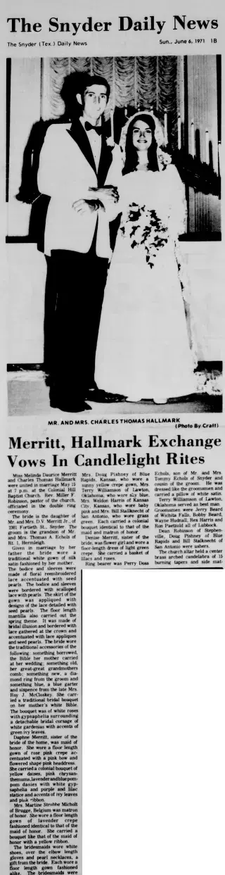 Marriage Newspaper clipping from Jun 6, 1971 5769484