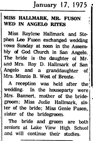 Marriage Newspaper clipping from Jan 17, 1975 5771590