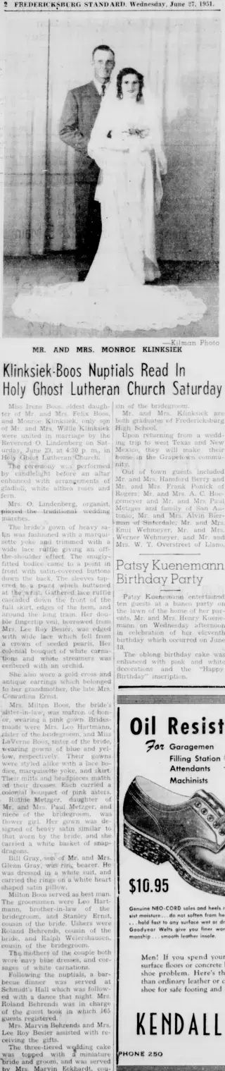 Marriage Newspaper clipping from Jun 27, 1951 5776130