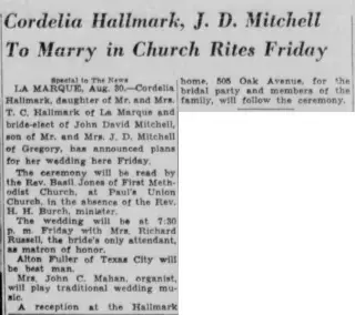 Marriage Newspaper clipping from Aug 31, 1950 5776555