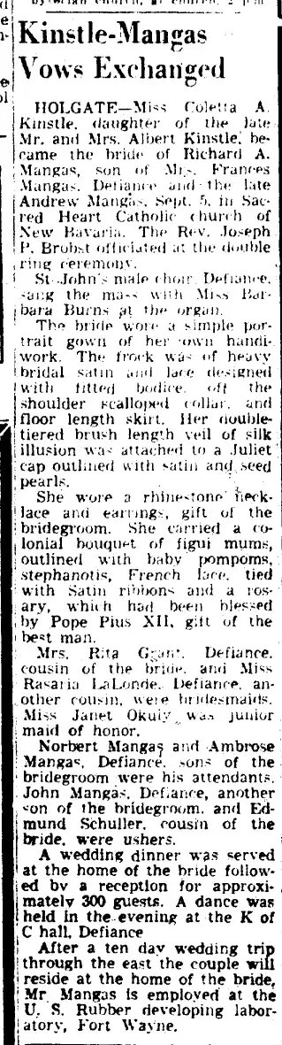 Marriage Newspaper clipping from Sep 16, 1953 5776599