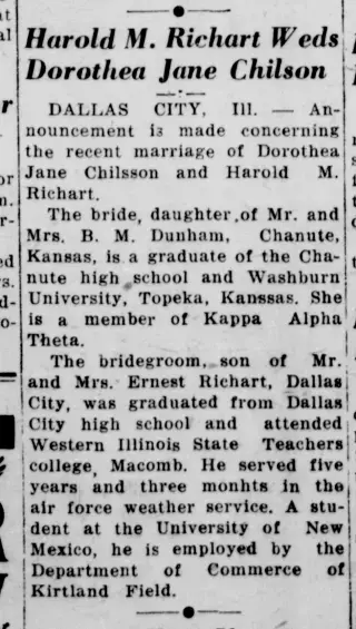 Marriage Newspaper clipping from Oct 25, 1947 5780470
