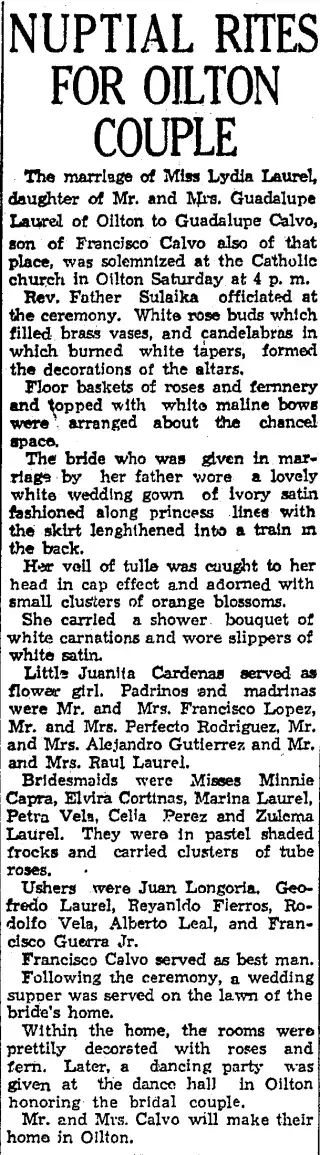 Marriage Newspaper clipping from Oct 2, 1933 5781174
