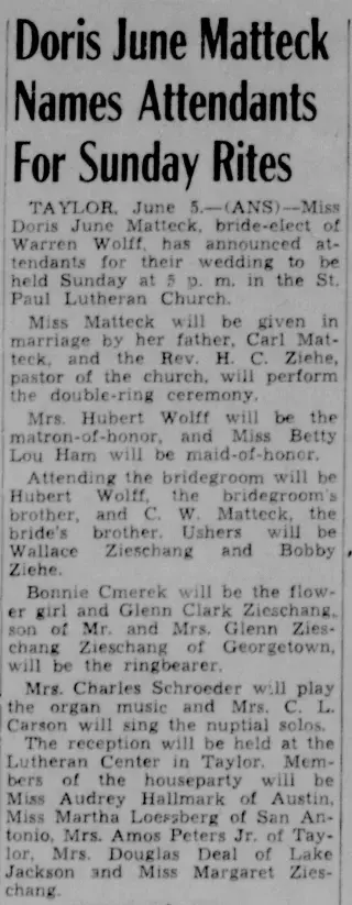 Marriage Newspaper clipping from Jun 6, 1950 5783136