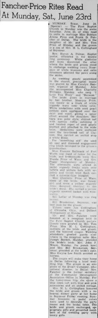 Marriage Newspaper clipping from Jun 28, 1951 5784084