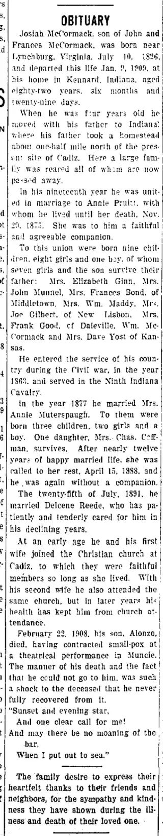 Obituary Newspaper clipping from Jan 22, 1909 5785718