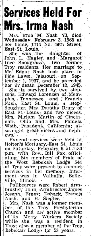 Obituary Newspaper clipping from Mar 4, 1965 5787693