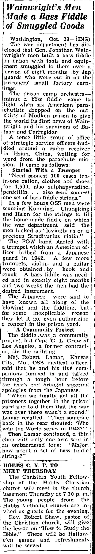 other Newspaper clipping from Oct 29, 1945 5791090