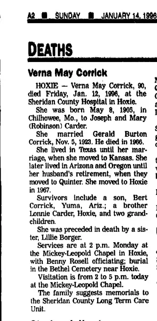Obituary Newspaper clipping from Jan 14, 1996 5793825