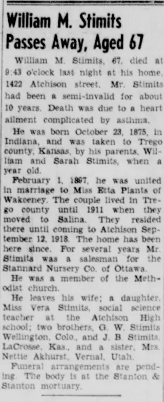 Obituary Newspaper clipping from Nov 4, 1942 5795706