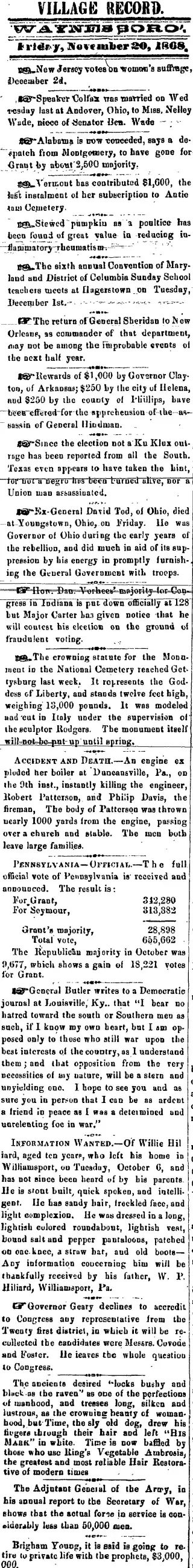 other Newspaper clipping from Nov 20, 1868 5795973