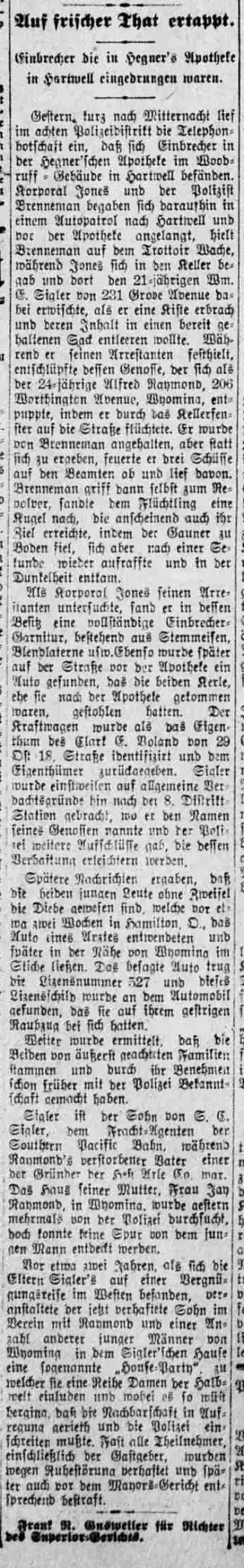 Crime Newspaper clipping from Nov 1, 1915 5799884