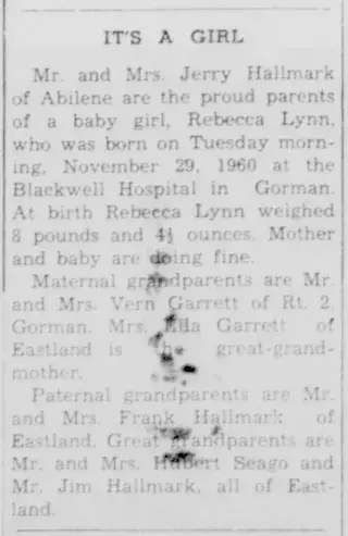 Birth Newspaper clipping from Dec 1, 1960 5801313