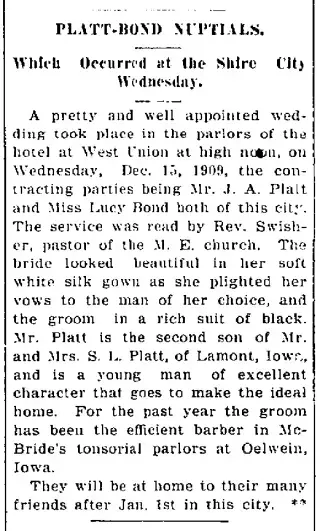 Marriage Newspaper clipping from Dec 18, 1909 5805296