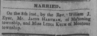 Marriage Newspaper clipping from Apr 15, 1852 5809159