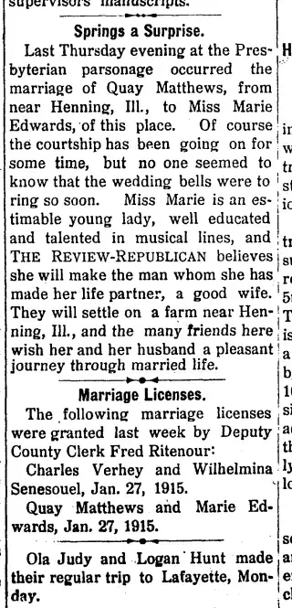 Marriage Newspaper clipping from Feb 4, 1915 5809866