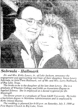 Marriage Newspaper clipping from May 2, 1999 5811769