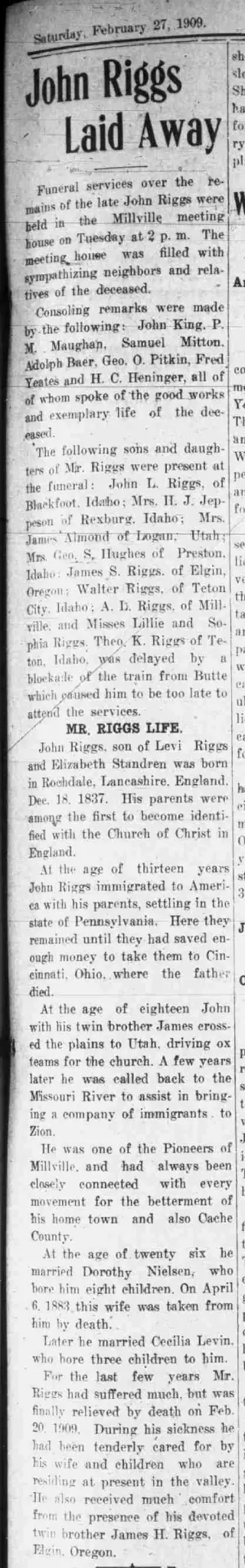 other Newspaper clipping from Feb 27, 1909 5813579