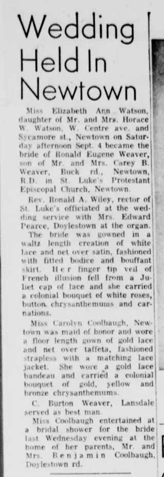 Marriage Newspaper clipping from Sep 9, 1954 5815322