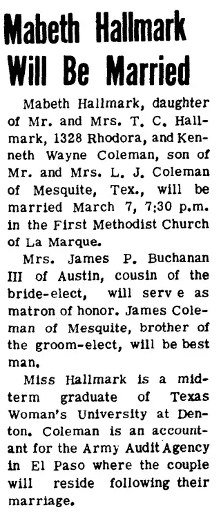 Marriage Newspaper clipping from Feb 20, 1964 5815745